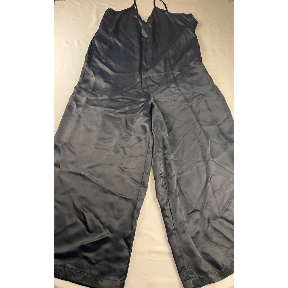 Athleta Calm Cool Wide Leg Jumpsuit Silky Black V Neck Resort Lounge Romper XL - Picture 4 of 15